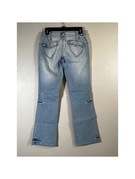 Ab Denim - Ab Womens Boot Cut Jeans Blue Juniors 7 Distressed Rhinestone Light Low Rise Y2K